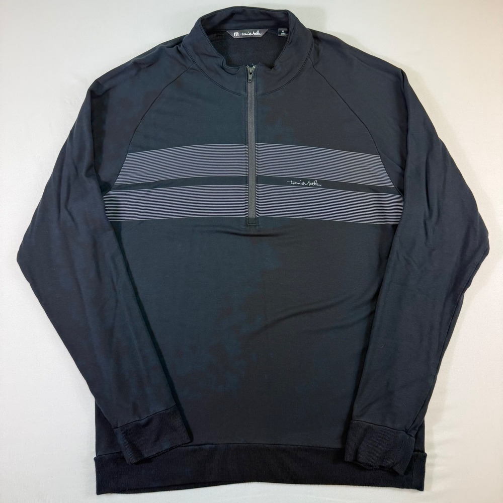 Travis Mathew Upgraded Fleece Pullover Mens XL Black Striped 1/4 Zip Activewear
